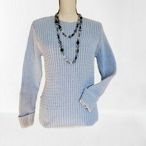 Liz Claiborne Lizwear Jeans Light Blue Roundneck Cable Knit Sweater Large